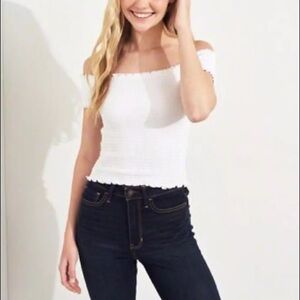 Hollister White Scalloped Off The Shoulder Ribbed Top